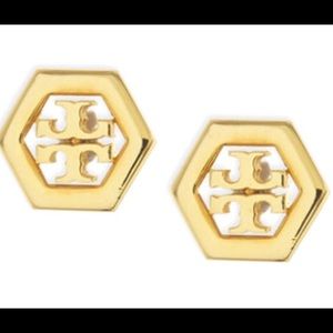 Tory Butch Hex-Logo Stud Earrings
